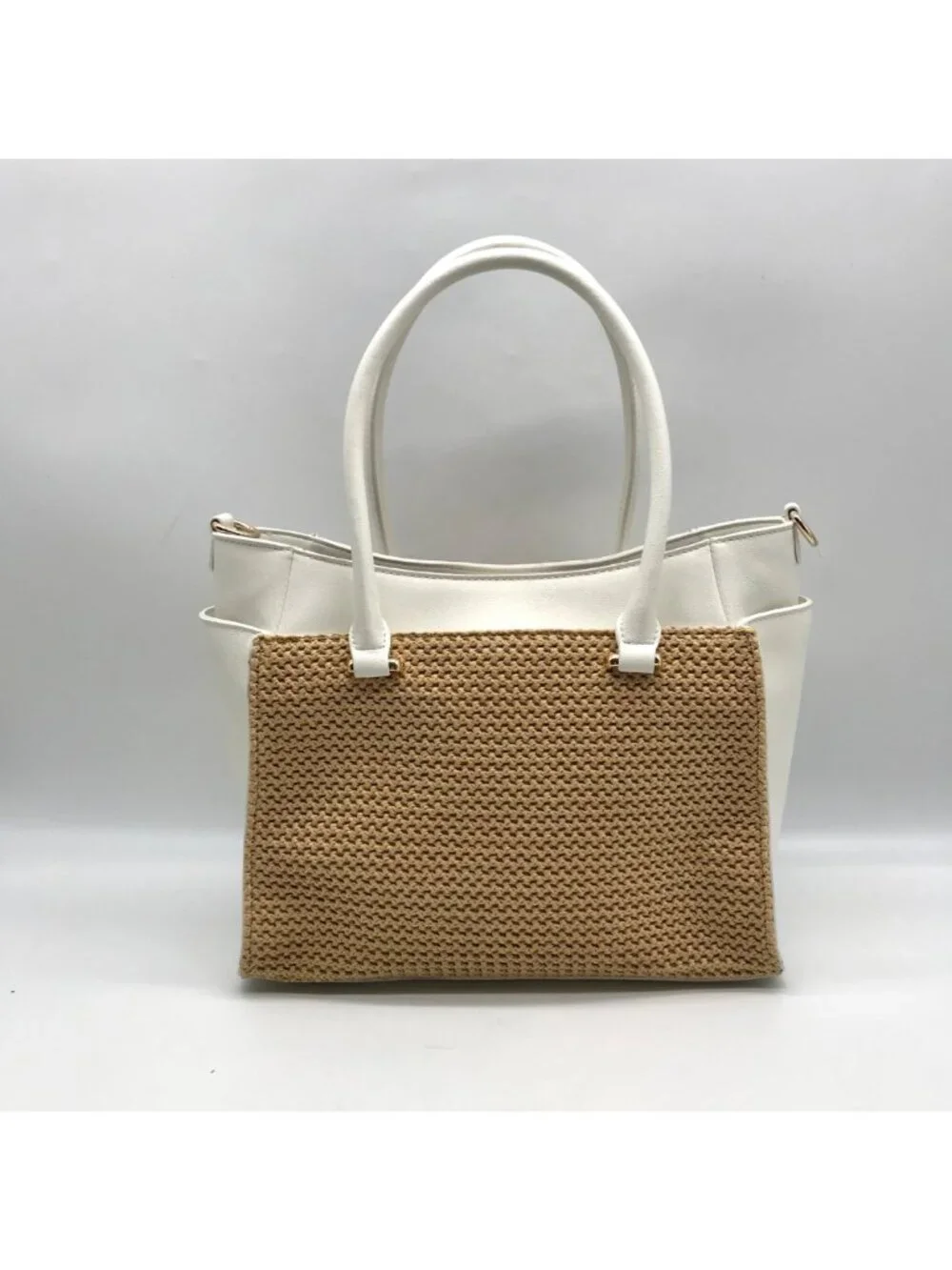 I.N.C. International Concepts Vanilla Straw Caitii Medium Satchel Bag